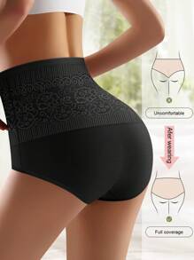 MEIYATING 4pcs/Pack Plus Size Women Floral Lace Hipster Panties, High Waist, Shaping, Tummy Control, Comfortable