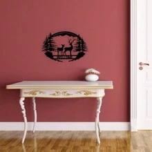 1個14英寸黑色鐵製橢圓形森林設計駝鹿和樹木壁飾 - 黑色 - 查看 3