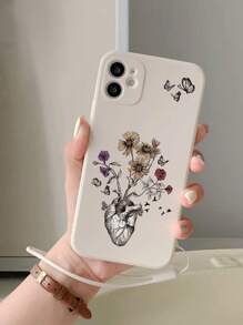 Funda de teléfono con pintura en forma de corazón y cuerda extra, anti-caída y cubierta protectora gruesa, compatible con iPhone, , y otros modelos - Multicolor - Ver 2
