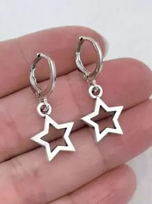 DIYPLUS 2pcs Fashionable Alloy Star Shaped Earrings, Valentine's Day Gift For Girls