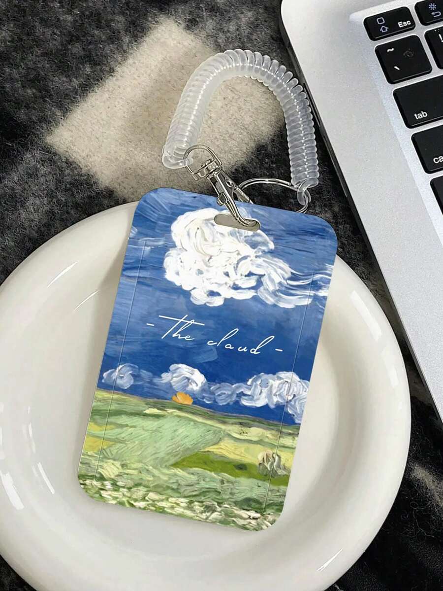 1個創意卡通校園卡片收納夾,帶有彈性帶,適合餐卡、公車卡、工作證等使用 - 白色 - 查看 1