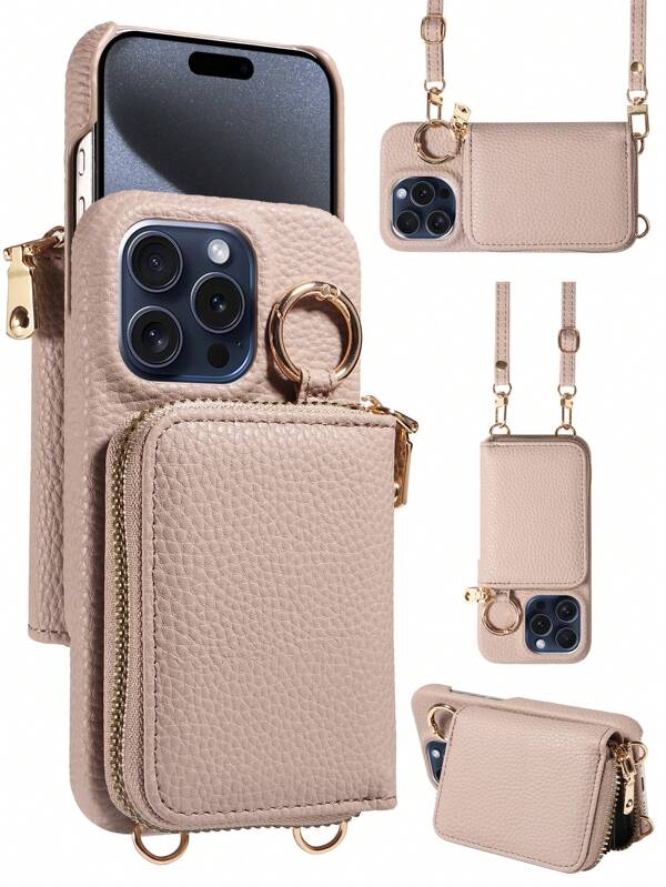 1pc Multifunctional Zipper Accordion Card Holder Wallet Phone Case, Suitable For IPhone 16promax,