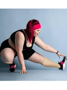 Plus Size Open Toe Copper Wellow Compression Socks Women Men Toeless Footless Wide Calf Knee High Support For Travel/Sports Christmas Gift Unisex - Apricot - View 3