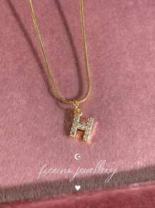 Ficcino Mini English Letter Gold Plated & Cubic Zirconia Inlay First Letter Pendant Necklace Women's Daily Wear Snake Chain Collarbone Chain Holiday Anniversary Gift With Box - Letter Necklace - View 20