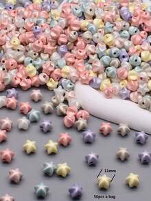 10/20/50 Pcs A Bag Round Bear Heart Start Bright Color Acrylic  Beads For Jewelry Making DIY Accessories - Multicolor - View 6