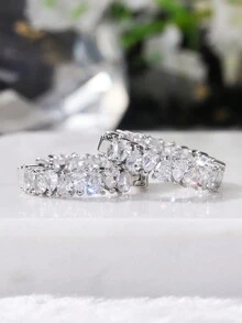 1對方形鋯石女性耳環,時尚女孩配飾,適用於派對或日常時尚飾品 - 銀色 - 查看 3