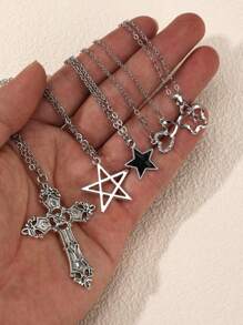 Conjunto de 5 colares estilo Y2K Retro Gótico Punk Rock, incluindo estrela, cruz com strass, cruz em formato de coração, pingentes em forma de borboleta, com corrente de aço inoxidável. Estilo Ins, Personalizado, Hip Hop, Estilo Boêmio, Colares de Pingente Love-Lock.