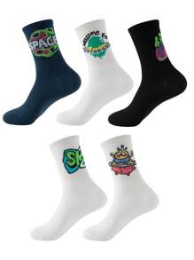 5 双男士趣味个性化卡通可爱多色提花街头风格中筒袜，运动袜，四季皆宜，欧美尺码，舒适透气耐用，色彩丰富，适合日常穿着，高档面料，不吸汗 - 彩色 - 查看 2