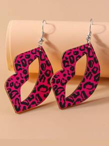1pair Leopard Lip Shaped Earrings, Creative Design, Personalized Wood Ear Pendant, Romantic Valentine's Day Cross-Border Jewelry - Hot Pink - View 9