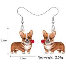 Acrylic Valentine's Day  Corgi Rose Dog Puppy Drop Dangle Earrings Jewelry For Women Couple Charm Doggy Pets Gifts - Coffee Brown - View 5