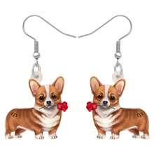 Acrylic Valentine's Day  Corgi Rose Dog Puppy Drop Dangle Earrings Jewelry For Women Couple Charm Doggy Pets Gifts - Coffee Brown - View 1