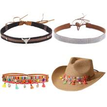 3 件/套女式牛仔帽附男式西式帽帶替換可調節尺寸女牛仔帽帶西式軟呢帽女式男式帽子首飾,不包括帽子 - 彩色 - 查看 1