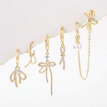 1套時尚18k鍍金黃銅珠寶可愛女孩禮物耳環,蝴蝶結金色環形耳環 - 蝴蝶型 - 查看 6