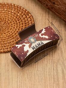 1 Pc PU Leather Western Cowhide Print Turquoise Stone Cowgirl Howdy MAMA Hair Claw Clip , Hair Accessories Gift For MUM, Mother'S Day Presents, Valentine'S Day Gift For Wife Girlfriend - Multicolor - View 7