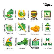 12pcs St. Patrick's Day Paper Spiral Hanging Decorations, Clover & Rudolph Print Spiral Hanging Ornaments Suitable For Festival Party Scene Decoration - Multicolor - View 2