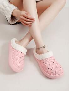 New Ladies' Weave Strap Slipper, Spring, Anti-Slip, Flat, Large Size Plain Indoor Slides - Pink-2 - View 4