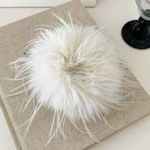 1pc Super Ethereal Feather & Fluffy Ball Hair Tie With Ponytail Holder And Bun Maker For Girls - White - View 9