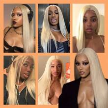 Blonde 613 4x1 Lace Part Middle Part Long Straight  Synthetic Chemical Fiber Wig High Density Suitable For 's Cheap Top Quality Silky Daily Wear On Holidays Christmas Natural Looking Stylish Wigs - Gold - View 7