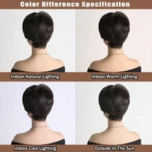 Đúng mốt Của phụ nữ Ngắn lông tơ Tóc xoăn Tóc giả , Vẻ ngoài Tự nhiên , 10 Inch Nâu Tóc Với Bên Tóc mái , Chế tạo Của Sợi tổng hợp Chất xơ , Thích hợp Đối với Mặc hàng ngày - màu nâu - Xem 6