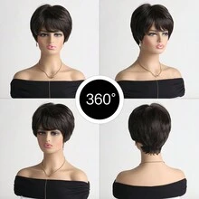 Đúng mốt Của phụ nữ Ngắn lông tơ Tóc xoăn Tóc giả , Vẻ ngoài Tự nhiên , 10 Inch Nâu Tóc Với Bên Tóc mái , Chế tạo Của Sợi tổng hợp Chất xơ , Thích hợp Đối với Mặc hàng ngày - màu nâu - Xem 2