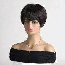 Đúng mốt Của phụ nữ Ngắn lông tơ Tóc xoăn Tóc giả , Vẻ ngoài Tự nhiên , 10 Inch Nâu Tóc Với Bên Tóc mái , Chế tạo Của Sợi tổng hợp Chất xơ , Thích hợp Đối với Mặc hàng ngày - màu nâu - Xem 3
