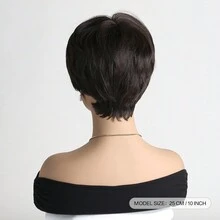 Đúng mốt Của phụ nữ Ngắn lông tơ Tóc xoăn Tóc giả , Vẻ ngoài Tự nhiên , 10 Inch Nâu Tóc Với Bên Tóc mái , Chế tạo Của Sợi tổng hợp Chất xơ , Thích hợp Đối với Mặc hàng ngày - màu nâu - Xem 5