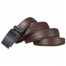 1pc Men's Comfortable Genuine Leather Spiked Dress Belt With Automatic Buckle - Brown - View 4