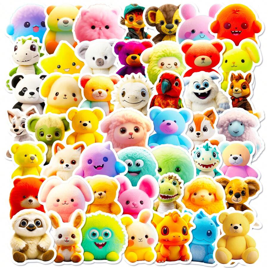 50 件毛絨動物貼紙,卡通動物貼紙,適用於水瓶、剪貼簿、行李、筆記型電腦、滑板、可愛動物乙烯基防水貼紙,適合女孩男孩青少年 - 彩色 - 查看 1