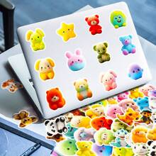 50 件毛絨動物貼紙,卡通動物貼紙,適用於水瓶、剪貼簿、行李、筆記型電腦、滑板、可愛動物乙烯基防水貼紙,適合女孩男孩青少年 - 彩色 - 查看 6