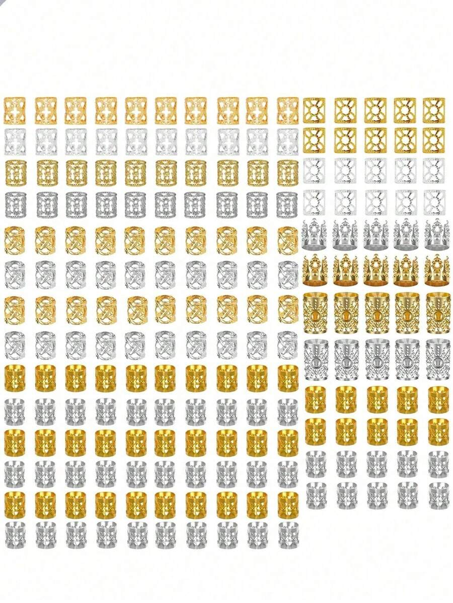 200 piezas Juego de anillos de aluminio para trenzar el cabello, Kit de accesorios para el cabello DIY, Pasadores para el cabello, Pinzas para el cabello, Artículos escolares - Plateado - Ver 1