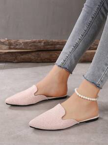 New Arrival Women's Simple Glitter Mesh Pink Fashion Mules With Pointed Toe Flat Heel - Baby Pink - View 2