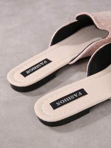 New Arrival Women's Simple Glitter Mesh Pink Fashion Mules With Pointed Toe Flat Heel - Baby Pink - View 5