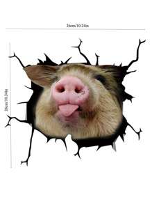 1pc 3d Pig Shaped Animal Wall Sticker, Auto Glass Sticker, Creativity Broken Hole Decor, Personalized Static Cling Decal - Multicolor - View 2