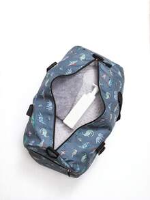 1個帶卡通圖案印花的大容量輕便旅行袋,使用聚酯zip閉鎖,男女適用,在旅行、健身和露營場所使用。可用於運動、學校、假期,過夜袋 - 灰色 - 查看 7