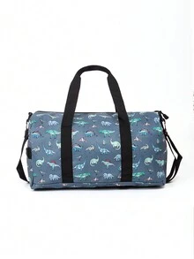 1個帶卡通圖案印花的大容量輕便旅行袋,使用聚酯zip閉鎖,男女適用,在旅行、健身和露營場所使用。可用於運動、學校、假期,過夜袋 - 灰色 - 查看 5