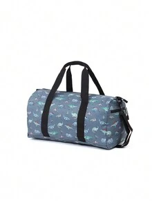 1個帶卡通圖案印花的大容量輕便旅行袋,使用聚酯zip閉鎖,男女適用,在旅行、健身和露營場所使用。可用於運動、學校、假期,過夜袋 - 灰色 - 查看 6