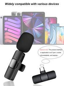 Type-C K6 Wireless Lavalier Microphone, Omnidirectional Lapel Mic For Recording/Broadcasting/Live Streaming With Lavalier Mic One Drag One