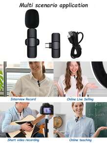 Type-C K6 Wireless Lavalier Microphone, Omnidirectional Lapel Mic For Recording/Broadcasting/Live Streaming With Lavalier Mic One Drag One