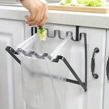 Foldable Garbage Bag Holder Cupboard Door Back Trash Bag Rack Kitchen Hanging Trash Racks Garbage Bags Kitchen Accessories - White - View 5