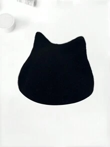 1件女式新款羊毛貝雷帽,貓耳形設計,可愛又保暖 - 黑色 - 查看 5