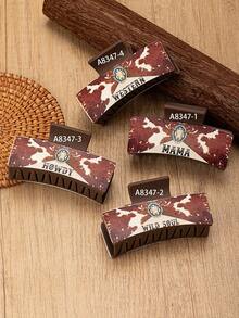 1 Pc PU Leather Western Cowhide Print Turquoise Stone Cowgirl Howdy MAMA Hair Claw Clip , Hair Accessories Gift For MUM, Mother'S Day Presents, Valentine'S Day Gift For Wife Girlfriend - Multicolor - View 2