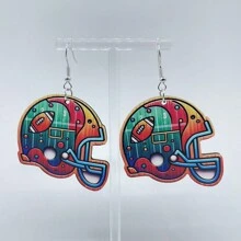 1對復古木製機車足球頭盔服裝及裝備球隊男女耳環飾品 - 彩色 - 查看 15