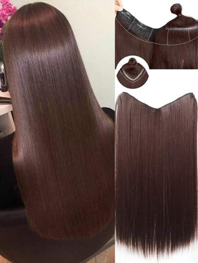 合成 4 夹式接发 V 型长直发假发黑棕金色 40/50/60 厘米女士天然假发