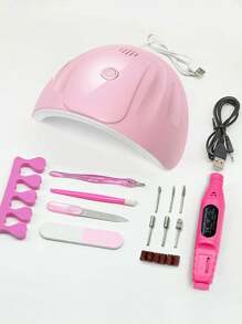 Manicure Set With UV Lamp And Nail Drill Machine UV LED Light For Gel Nails & Nail Drill Machine & File & Grinding Head & Finger Splitter Set - Pink - View 1