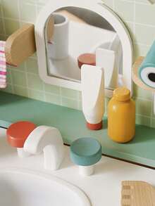 可愛的廚房玩具套裝,適合3-6歲的孩子,配有化妝臺和工具 - 杏色 - 查看 3