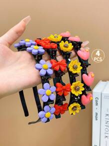 4入組可愛甜美多彩編織女童頭帶