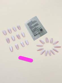 24pcs Long Coffin-Shaped Light Pink Cat Eyes Suitable For Women And Girls, Transparent, Shiny, And Fast Pressing To Wear Detachable Nail Patches, 1 Piece Of Jelly Glue, And 1 File Strip Press On Nails Nail Supplies - Multicolor - View 2