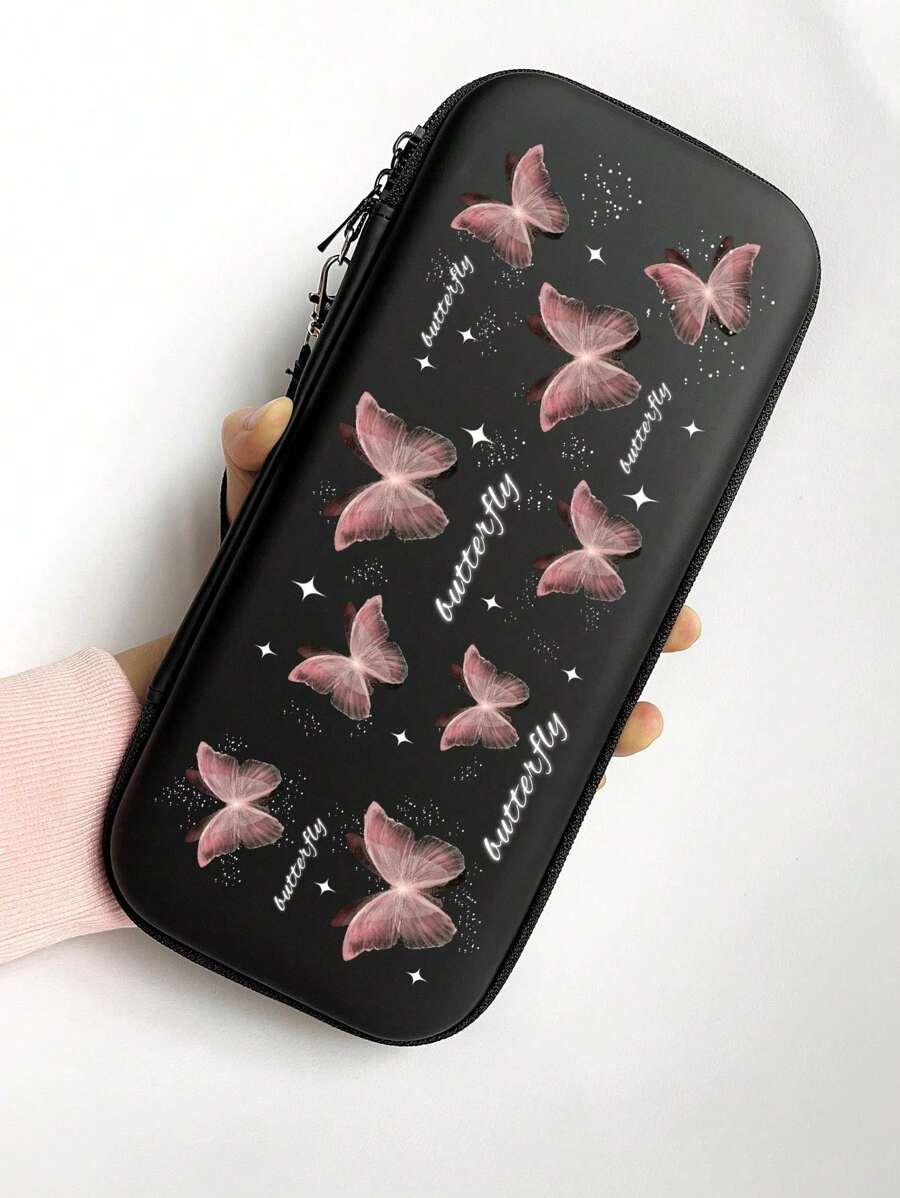 1 件简约蝴蝶图案 Switch 便携包 Ns 控制器保护盒便携式旅行收纳袋兼容 Switch Lite，黑色 - 彩色 - 查看 1