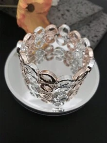 HaiDiLa 1只極簡主義法式風格彈性手鍊,具有雙排幾何圖案,適合日常穿著、假日和派對 - 玫瑰金 - 查看 2