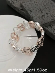 HaiDiLa 1只極簡主義法式風格彈性手鍊,具有雙排幾何圖案,適合日常穿著、假日和派對 - 玫瑰金 - 查看 6